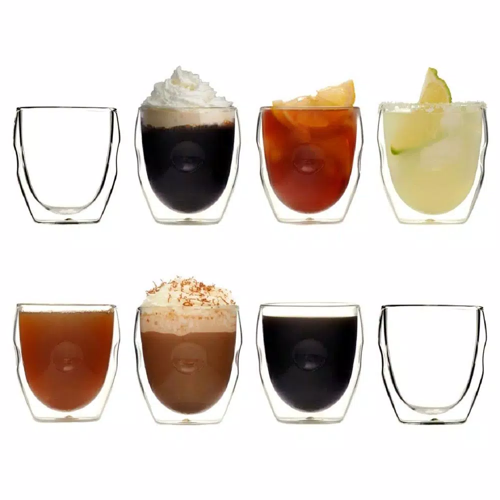 Ozeri Moderna Artisan Series Double Wall 8 oz. Borosilicate Glass Beverage Glasses, Set of 8