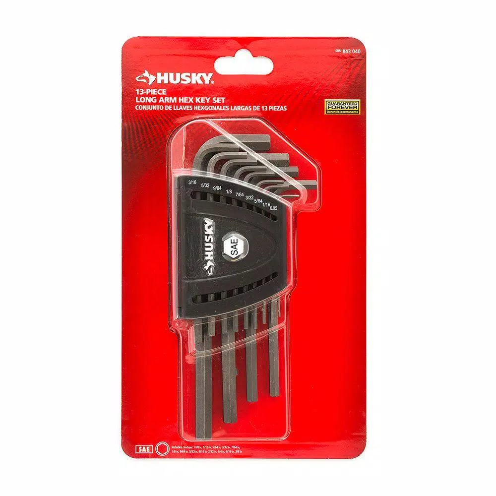Husky SAE Long Arm Hex Key Set, 13-Piece Alloy Steel Allen Wrench Set with Color-Coded Caddy