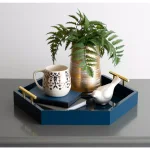 Kate and Laurel Lipton 18 in. Navy Blue Hexagon Decorative Tray with Polished Metal Handles thumbnail 5