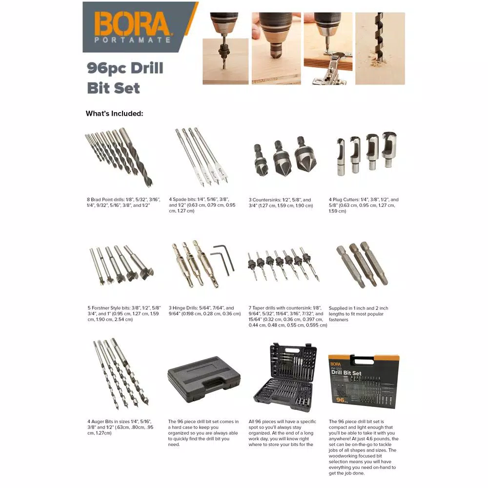 BORA 96-Piece Steel Drill and Driver Bit Set with Hard Plastic Storage Case