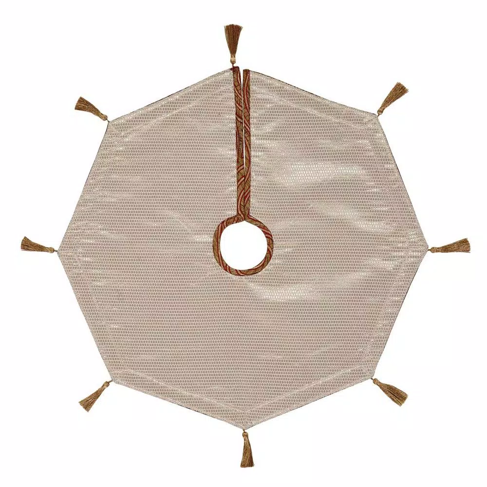 VHC Brands Soleil 21 in. Candy Apple Red & Bronze Jacquard Christmas Mini Tree Skirt with Gold Tassels