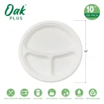 Unbranded 10 in. White Sugarcane Sectional Plates, 3-Compartment, 300 Pack thumbnail 3