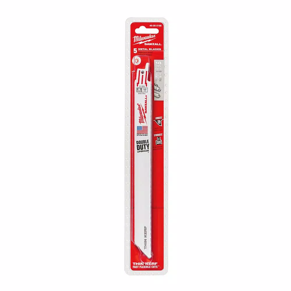 Milwaukee 9 in. 18 TPI Metal Cutting Reciprocating Saw Blades, 5-Pack