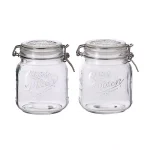 Unbranded 34 oz. Mason Embossed Glass Preservative Jars with Wire Clasp Lid (Set of 2) thumbnail 1