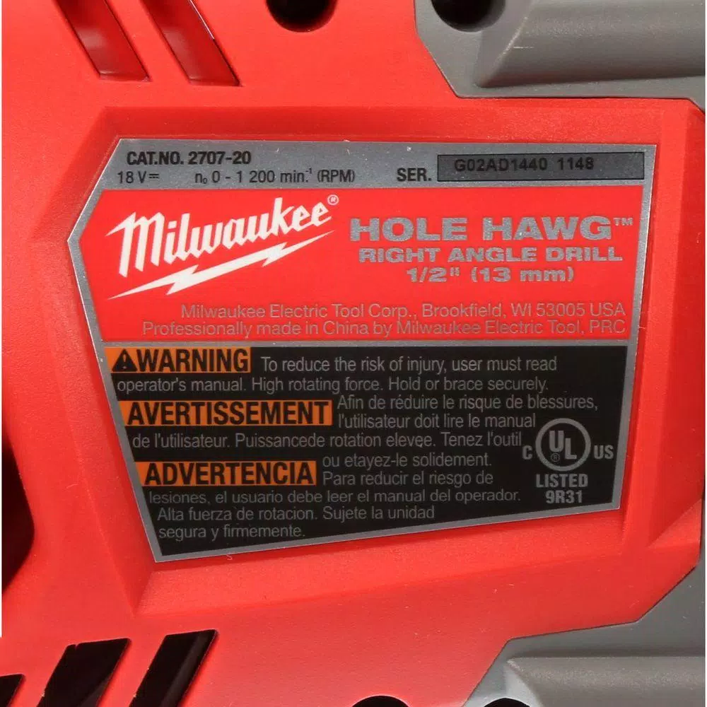 Milwaukee M18 FUEL 1/2 in. Right Angle Hole Hawg Brushless Cordless Drill (Tool-Only)