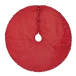 VHC Brands 48 in. Red Festive Burlap Farmhouse Christmas Tree Skirt with Taffeta Reverse thumbnail 2