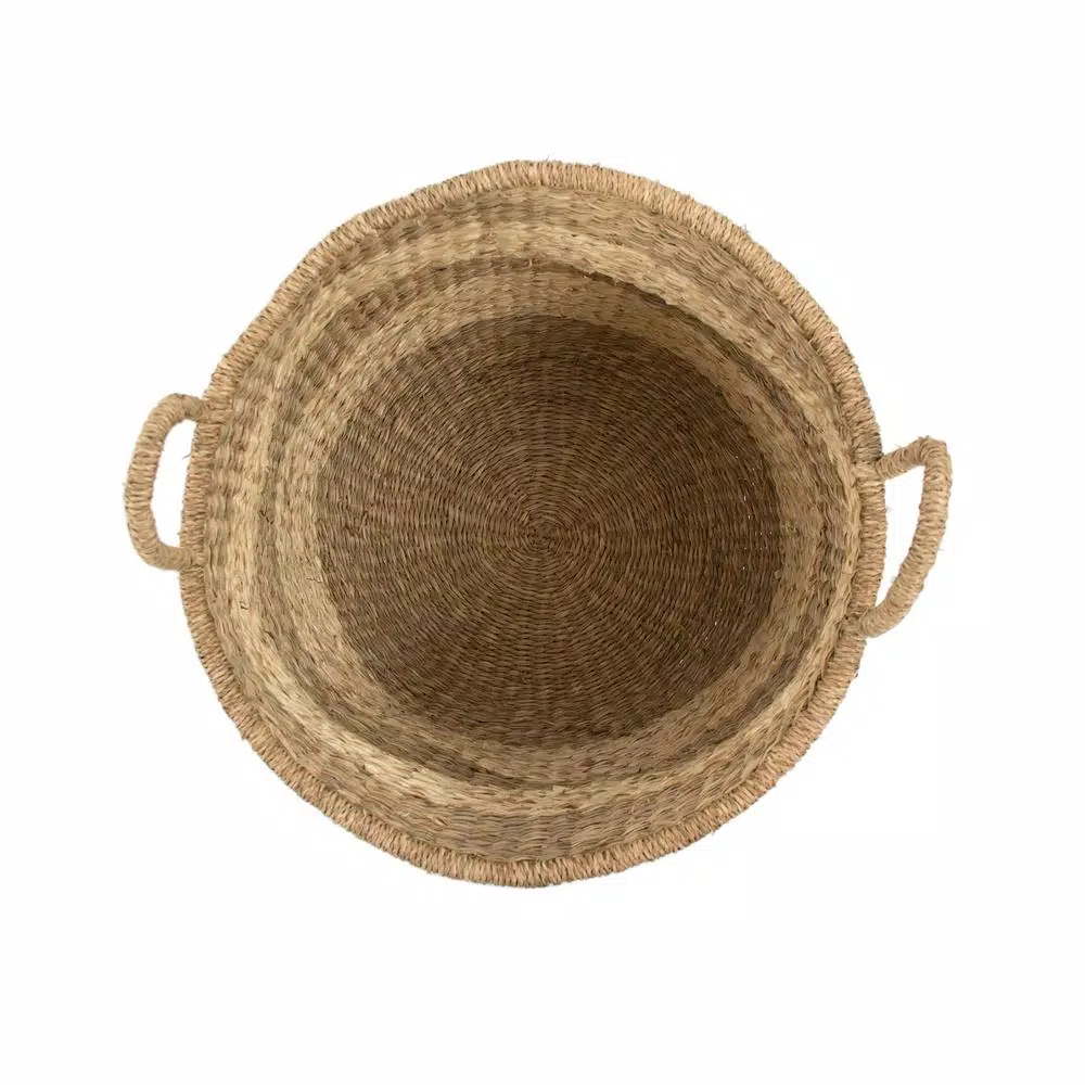 Zentique Hand Woven Seagrass and Palm Leaf Striped Medium Basket with Handles