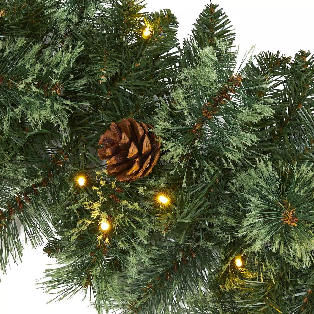 Nearly Natural 6 ft. Pre-lit Mountain Pine Artificial Garland with 35 Warm White LED Lights and Pinecones
