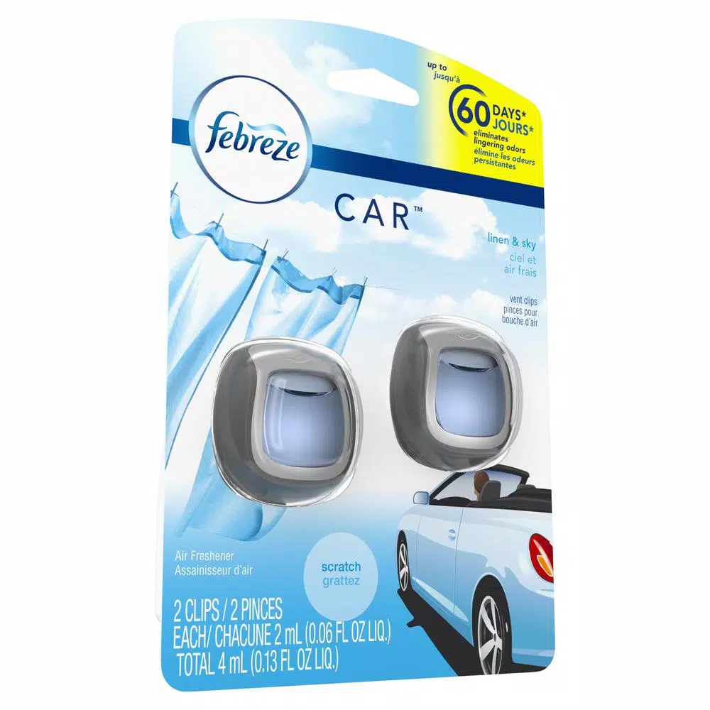 Febreze Car Vent Clip Air Freshener, Linen and Sky Scent (2-Pack)