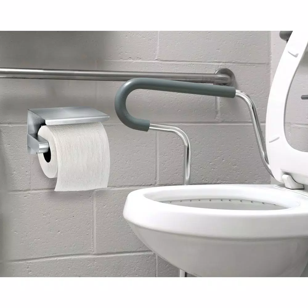 Alpine Industries Single Post Toilet Paper Holder with Storage Shelf, Brushed Stainless Steel