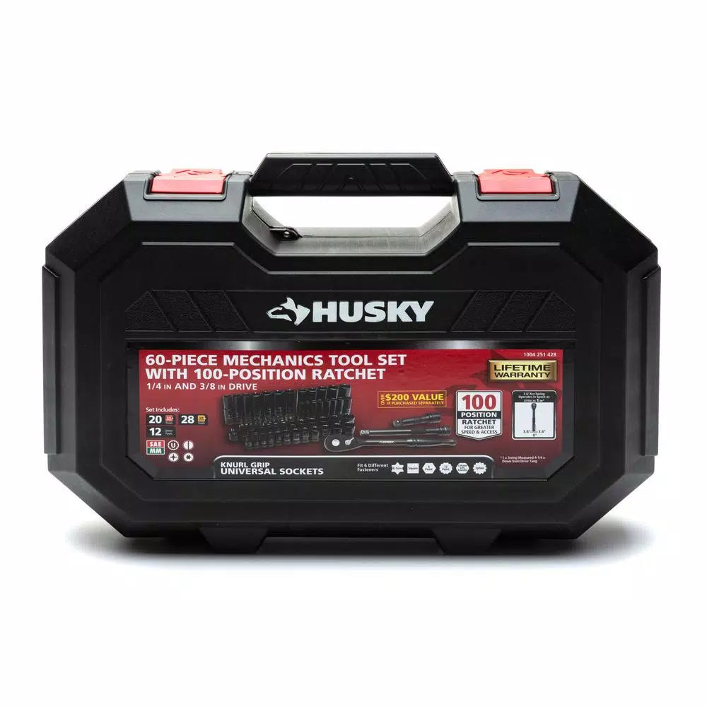 Husky 60-Piece 3/8 in. Drive 100-Position Universal Socket and Ratchet Mechanics Tool Set