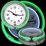 Trademark Green Double Ring Neon Wall Clock - 14 in. Retro Chrome Design thumbnail 2