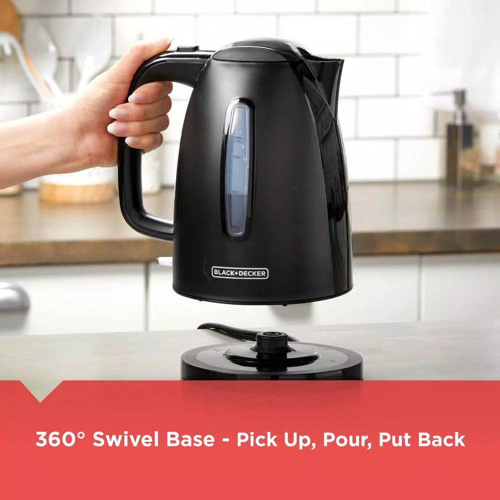 BLACK+DECKER 1.7L Rapid Boil Electric Cordless Kettle, 1500W, Black