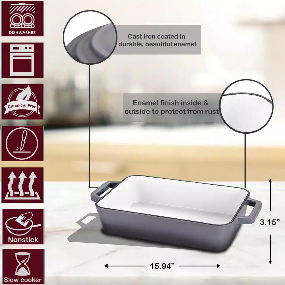 AMERCOOK LA PLURIEL 11.8 in. Enameled Cast Iron Roasting Pan, Gray