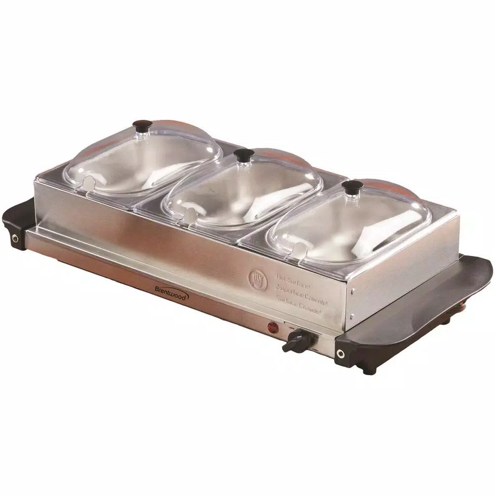 Brentwood Appliances BF-315 4.5 Qt. Stainless Steel 3-Pan Buffet Server and Warming Tray