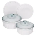 Corningware French White 6-Piece Ceramic Stoneware Bakeware Set with Lids thumbnail 1