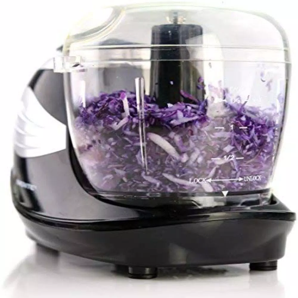 Ovente PF1007 Mini Food Processor, 1.5-Cup Single Speed Compact Chopper with 3 Attachments, Black