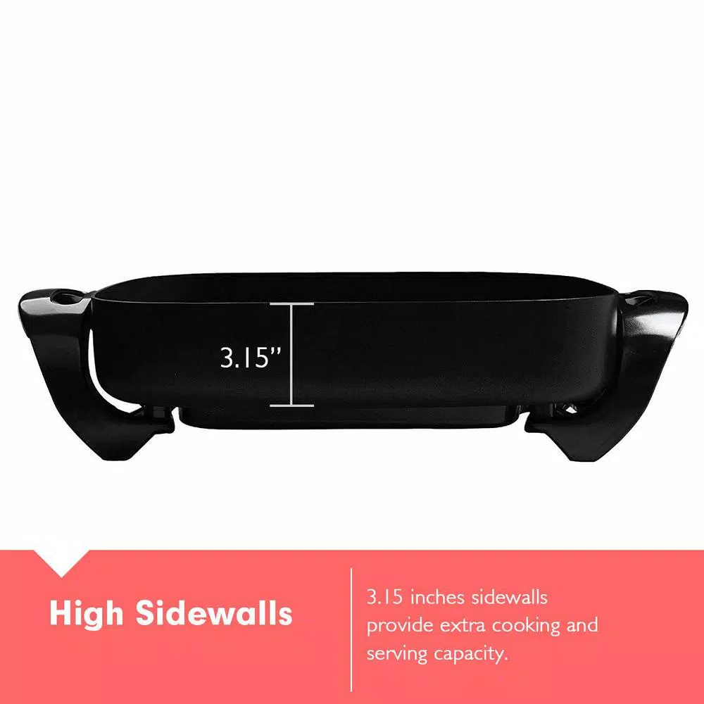 Boyel Living 12 in. Square Black Nonstick Ceramic Electric Skillet, 1400W with Tempered Glass Lid
