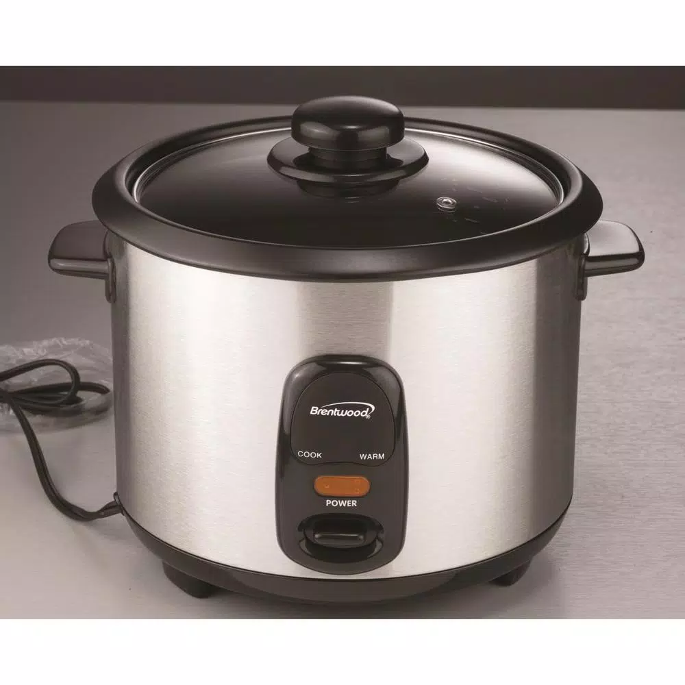Brentwood 10-Cup Silver Rice Cooker with Stainless Steel Body and Nonstick Inner Pot