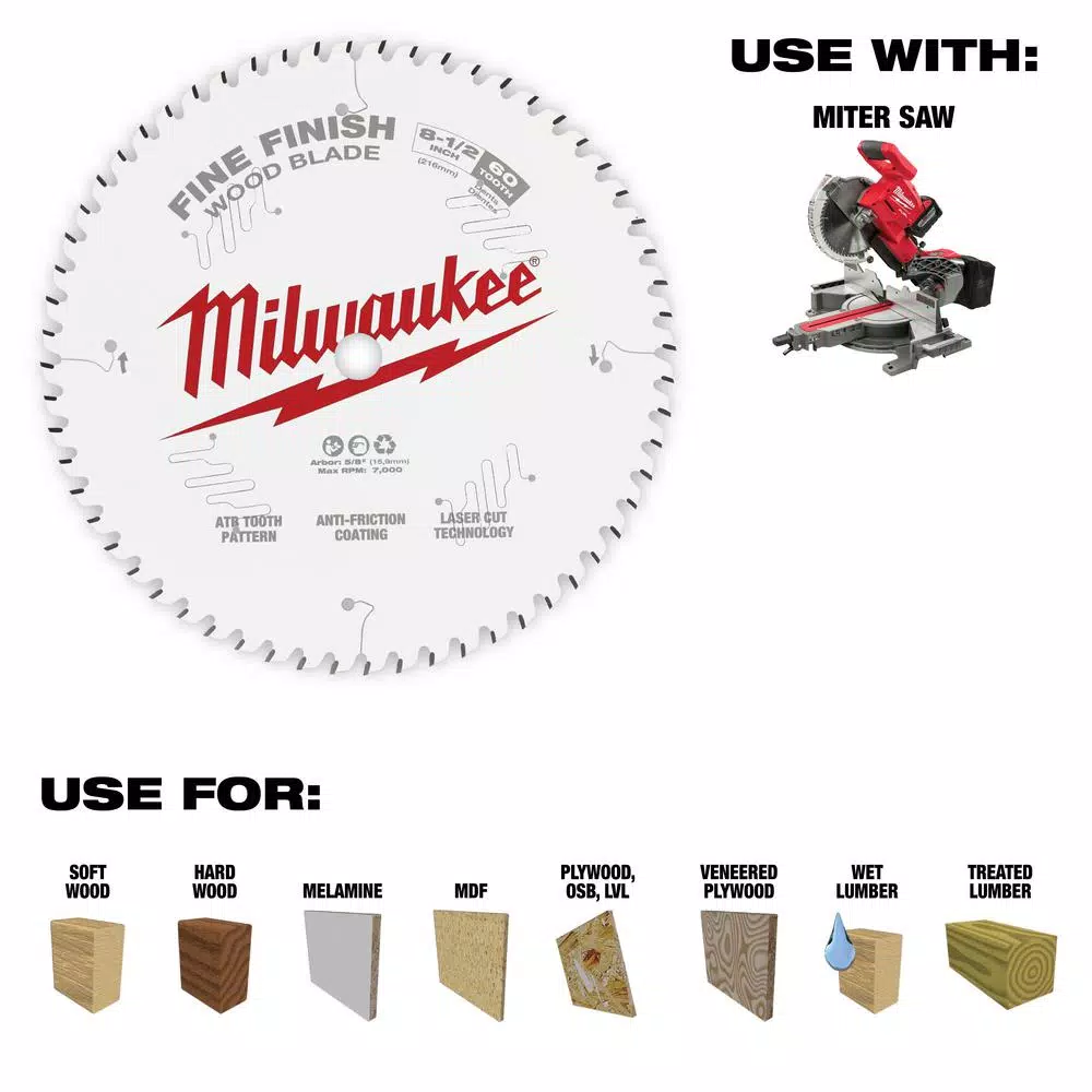 Milwaukee 8-1/2 in. 60-Tooth Fine Finish Circular Saw Blade