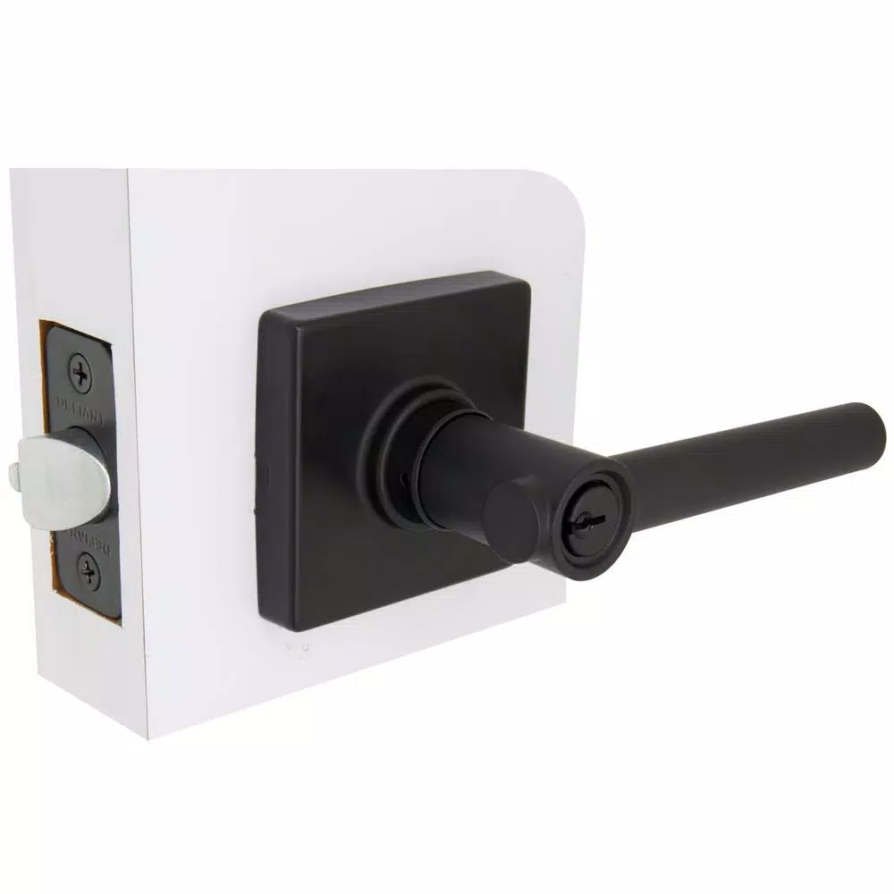 Defiant Highland Matte Black Keyed Entry Door Lever with Square Rose