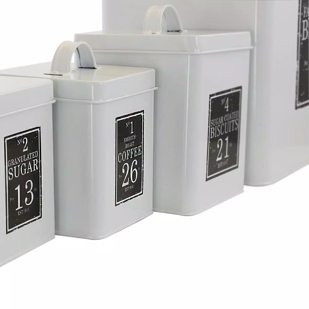 MegaChef 5-Piece Metal Kitchen Canister Set with Lids, White