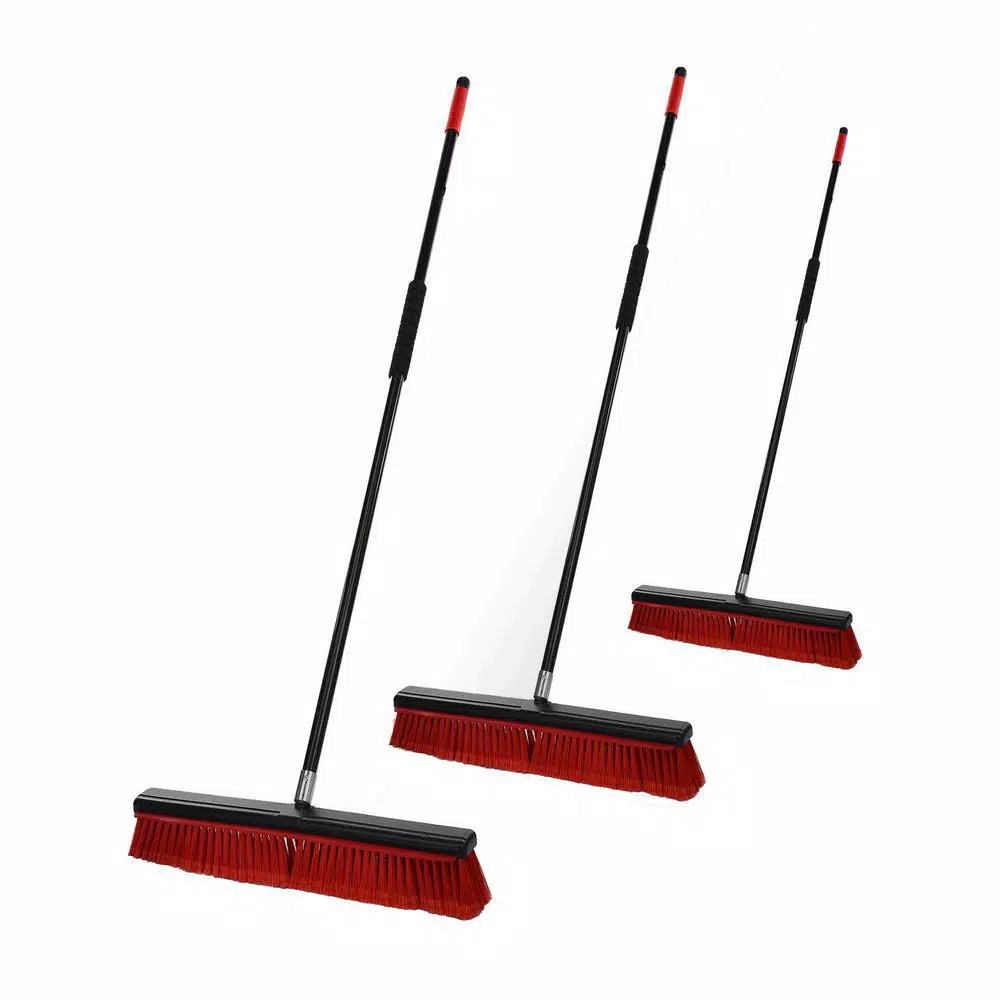 Alpine Industries 24 in. 2-in-1 Squeegee Push Broom, Red (3-Pack)