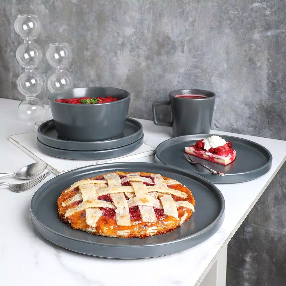 Stone Lain 16-Piece Modern Gray Matte Stoneware Dinnerware Set, Service for 4