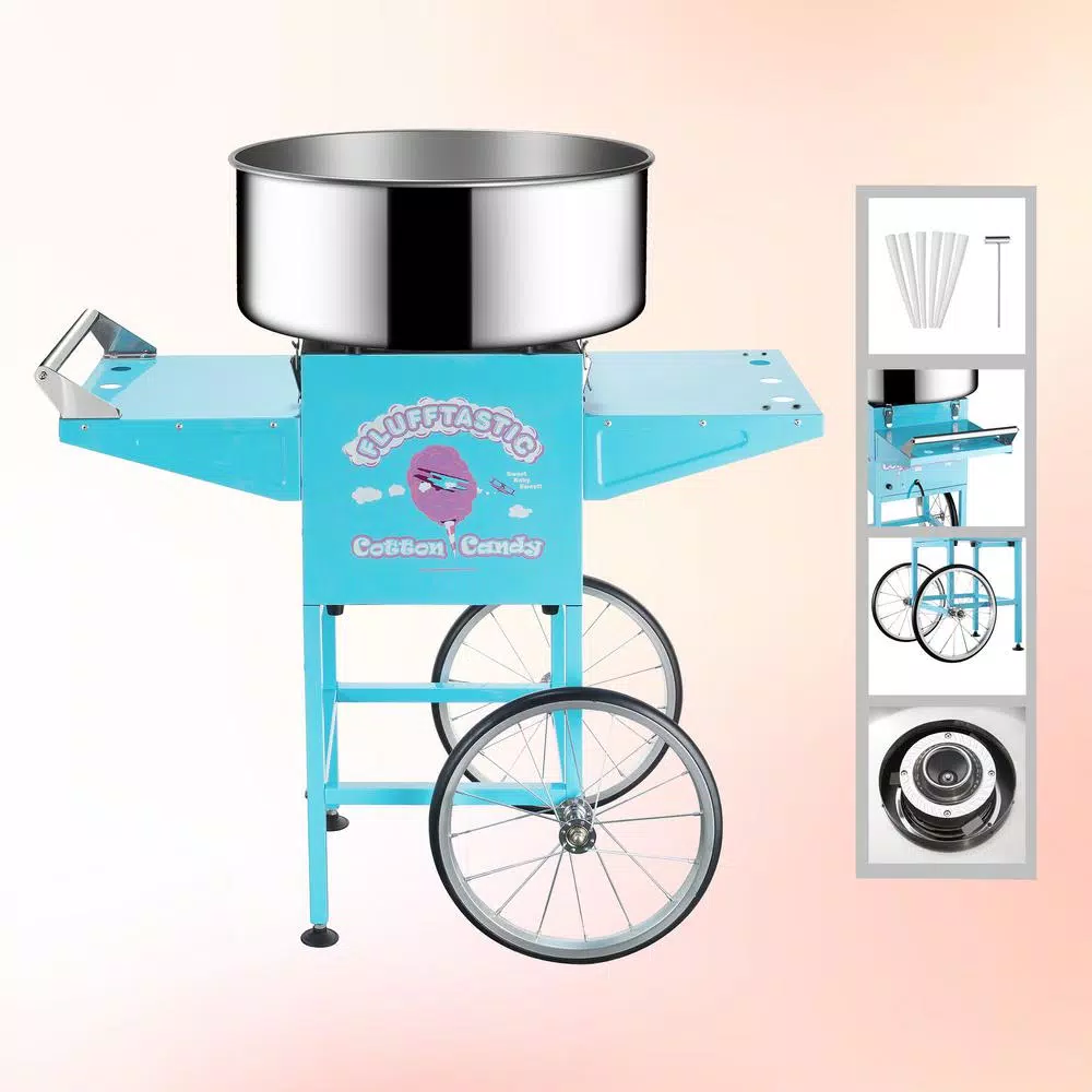 Great Northern Popcorn Flufftastic Cotton Candy Machine and Cart - 1000W, Blue