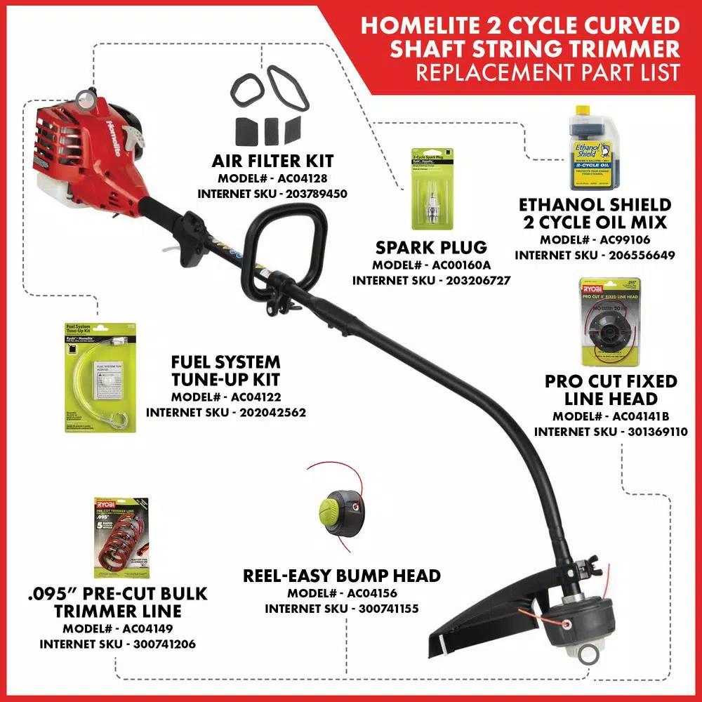 Homelite 26cc 2-Cycle Gas String Trimmer with Curved Shaft