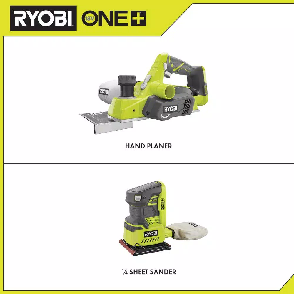 RYOBI 18V ONE+ Cordless 3-1/4 in. Planer and 1/4 Sheet Sander Kit (Tools Only)