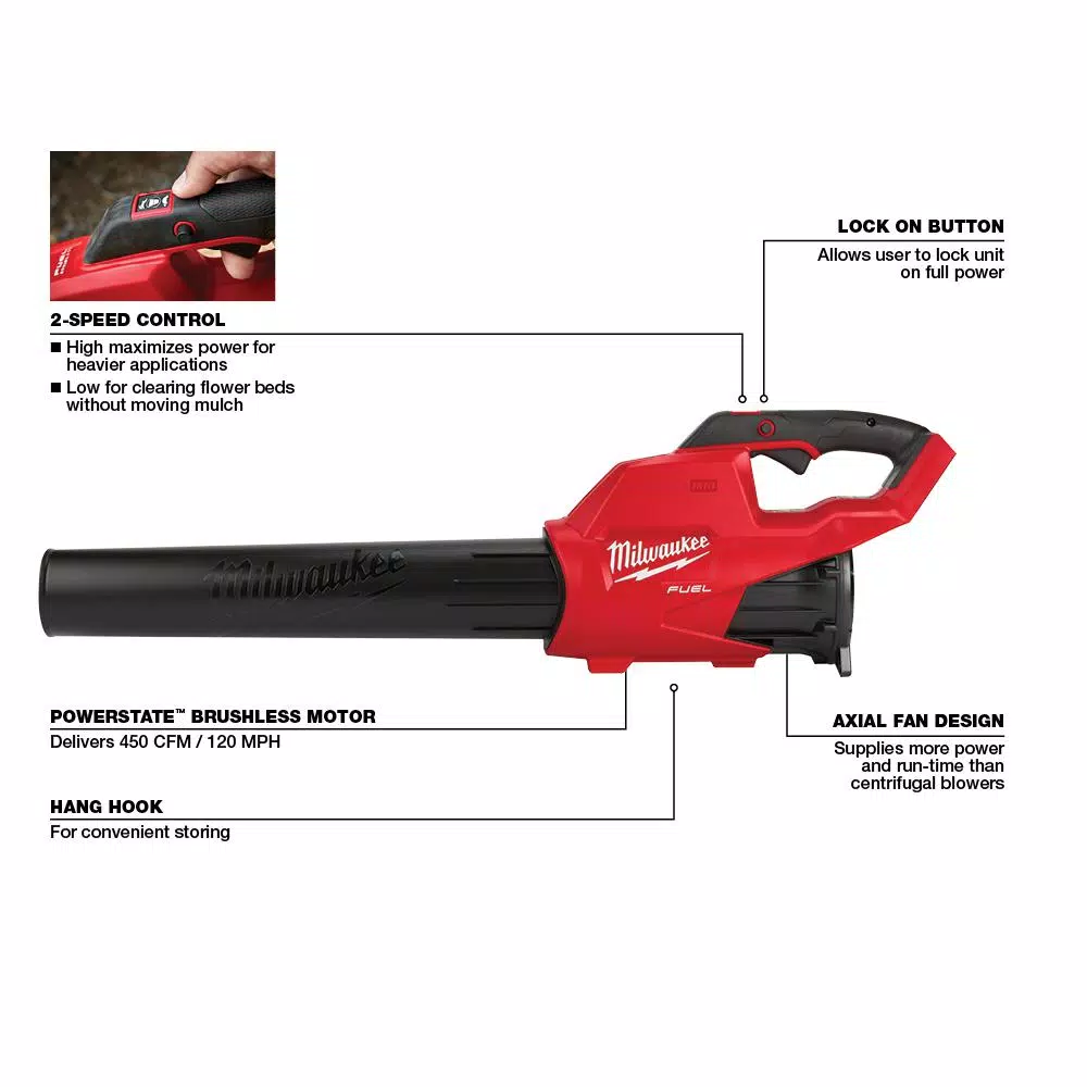 Milwaukee M18 FUEL 18V Cordless Handheld Blower (2-Pack) - 450 CFM, 120 MPH