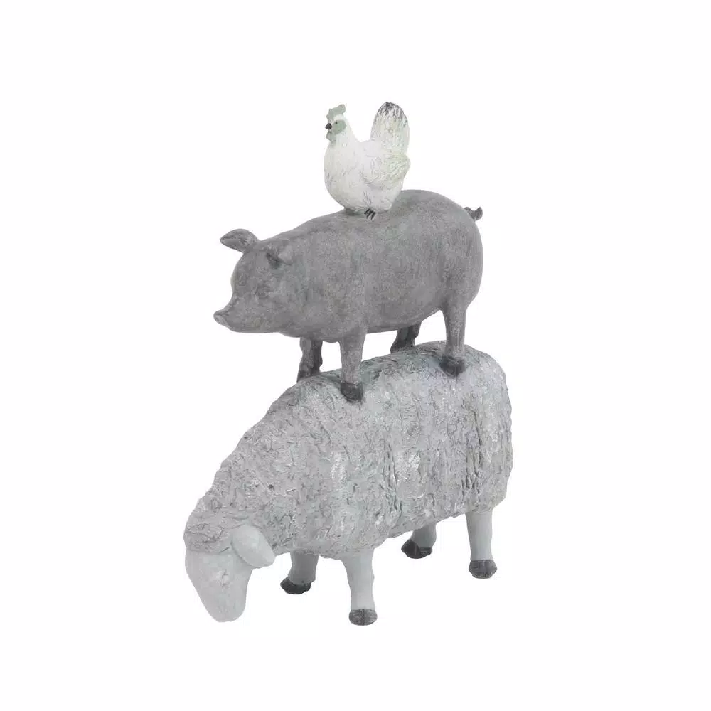 LITTON LANE 3-Stacked Barn Animals Polystone Sculpture - Farmhouse Sheep, Pig, and Chicken Statuary