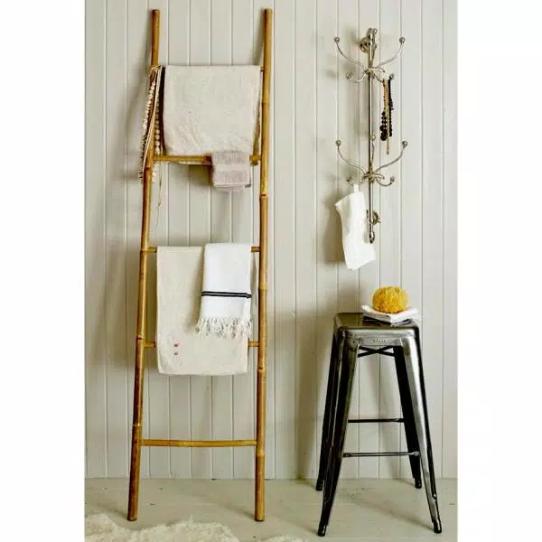 MGP 5 ft. Solid Bamboo 5-Bar Ladder Towel Rack - Natural Sand Finish