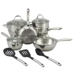 Oster Ridgewell 13-Piece Stainless Steel Cookware Set with Tempered-Glass Lids and Utensils thumbnail 1