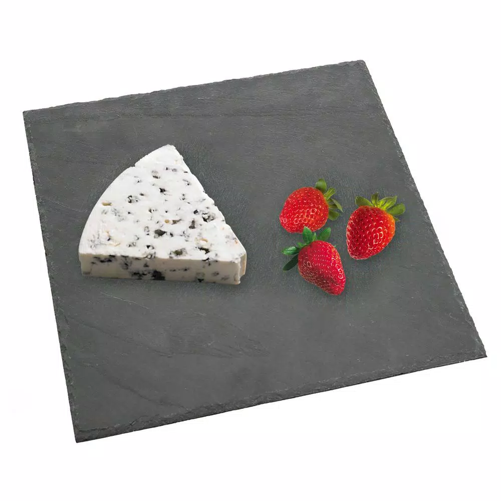 Creative Home Natural Black Slate 12 in. x 12 in. Square Serving Board and Cheese Platter