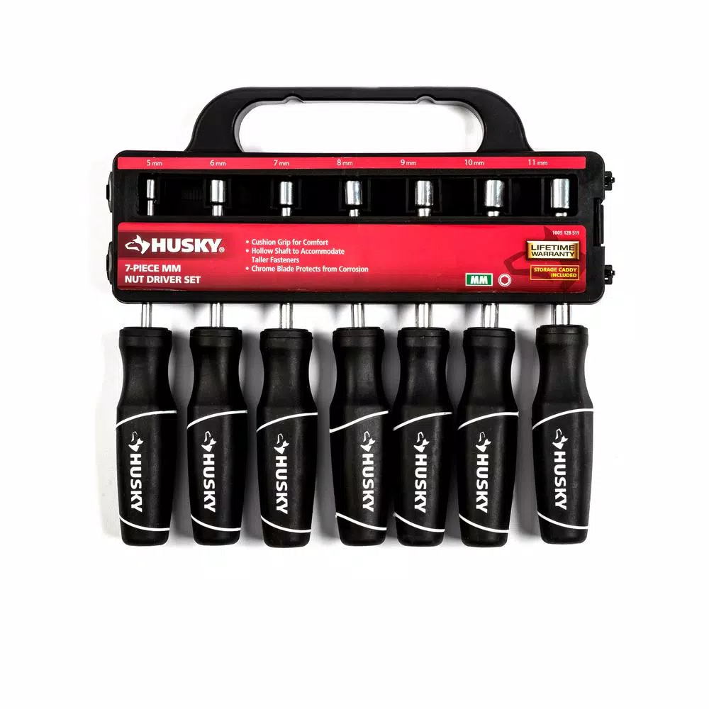 Husky 7-Piece Metric Nut Driver Set with Ergonomic Cushion Grip