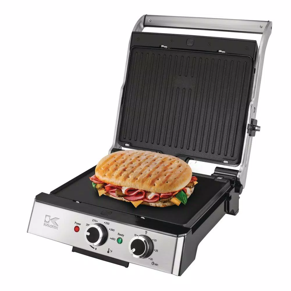 KALORIK Eat Smart 200 sq. in. Stainless Steel Non-Stick Indoor Grill with Reversible Plates