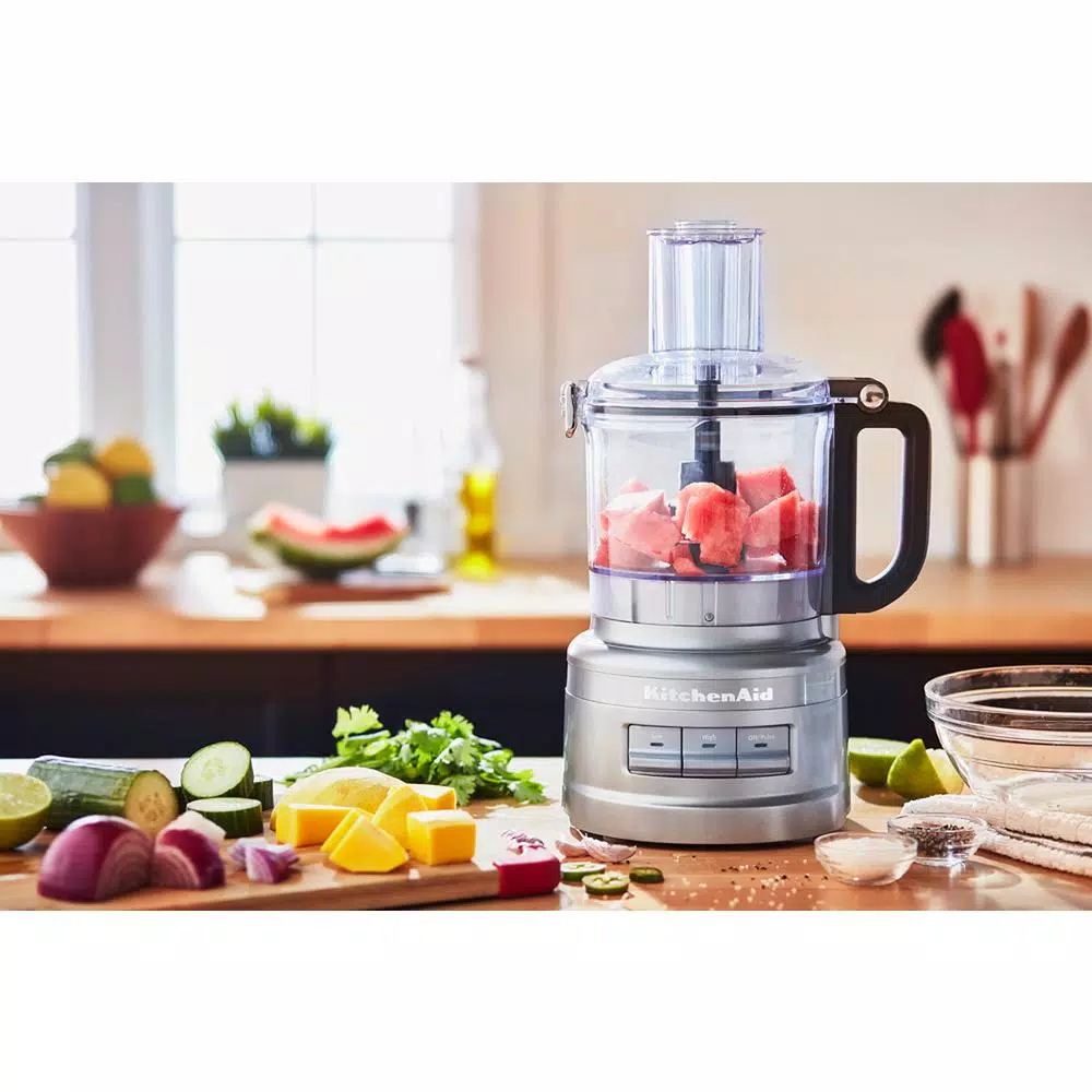 KitchenAid 7-Cup 3-Speed Contour Silver Food Processor with Locking Lid and Stainless Steel Blades