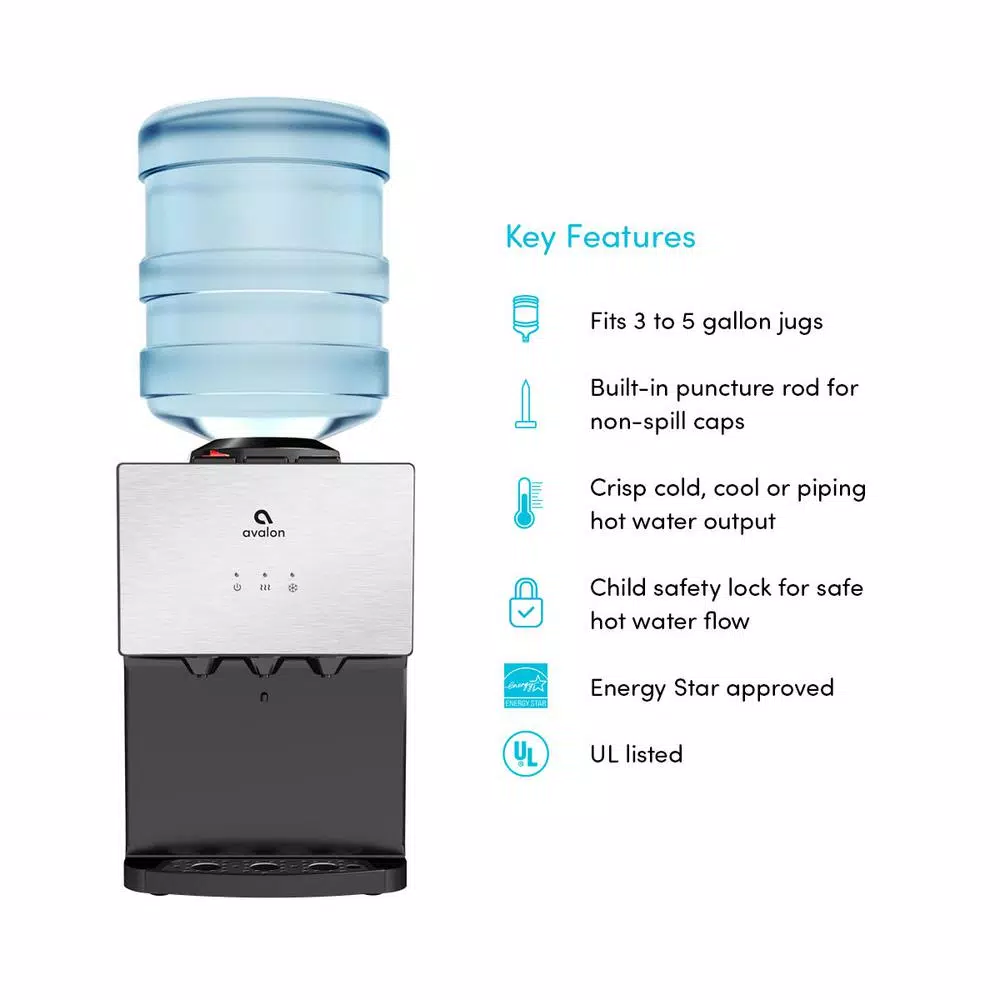 Avalon Countertop Top Loading Water Cooler Dispenser, 3 Temperatures, Stainless Steel