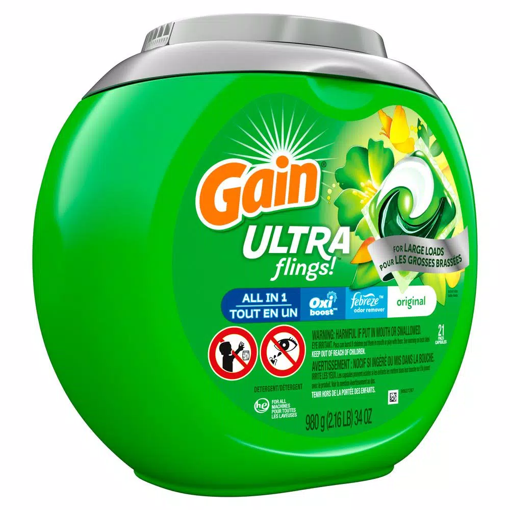 Gain Ultra Flings Laundry Detergent Pods with Febreze Oxi Boost, Original Scent (21-Count, 4-Pack)