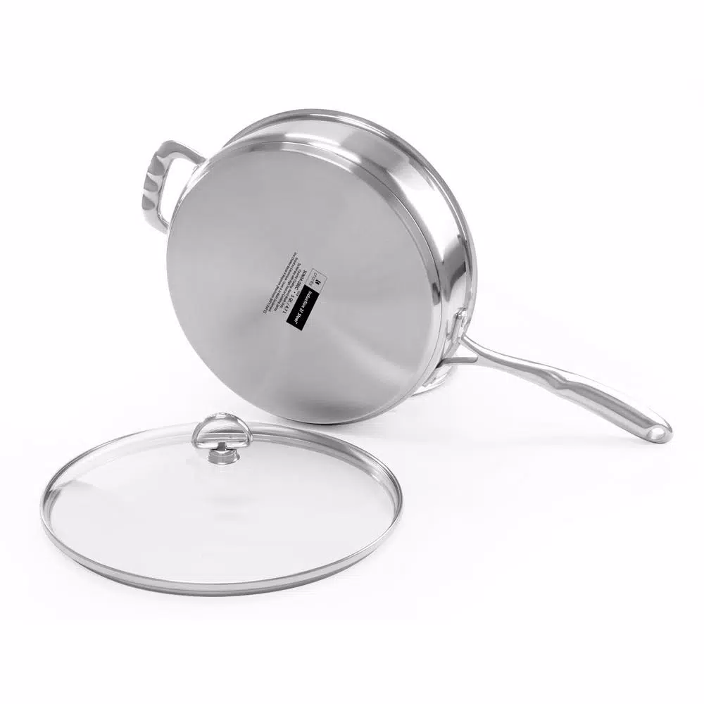 Chantal Induction 21 Steel 11.5 in. Stainless Steel Ceramic Nonstick Skillet with Glass Lid, Brushed Stainless Steel