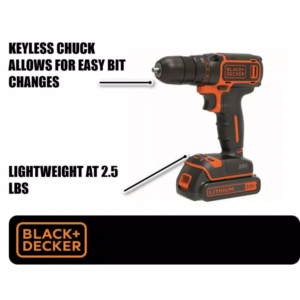 BLACK+DECKER 20V MAX Lithium-Ion Cordless 3/8 in. Drill/Driver Kit with 1.5 Ah Battery and Charger
