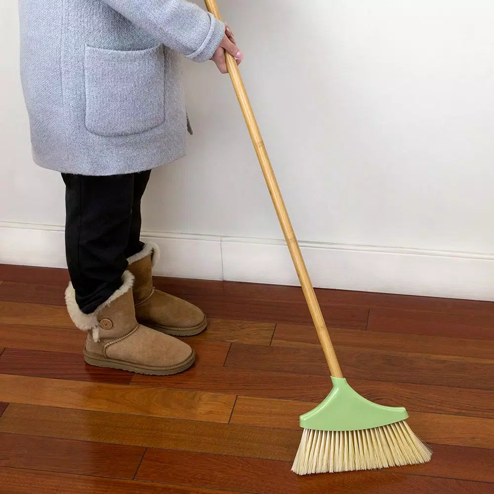 Home Basics Bliss 10 in. Angle Broom with Eco-Friendly Bamboo Handle and Nylon Bristles