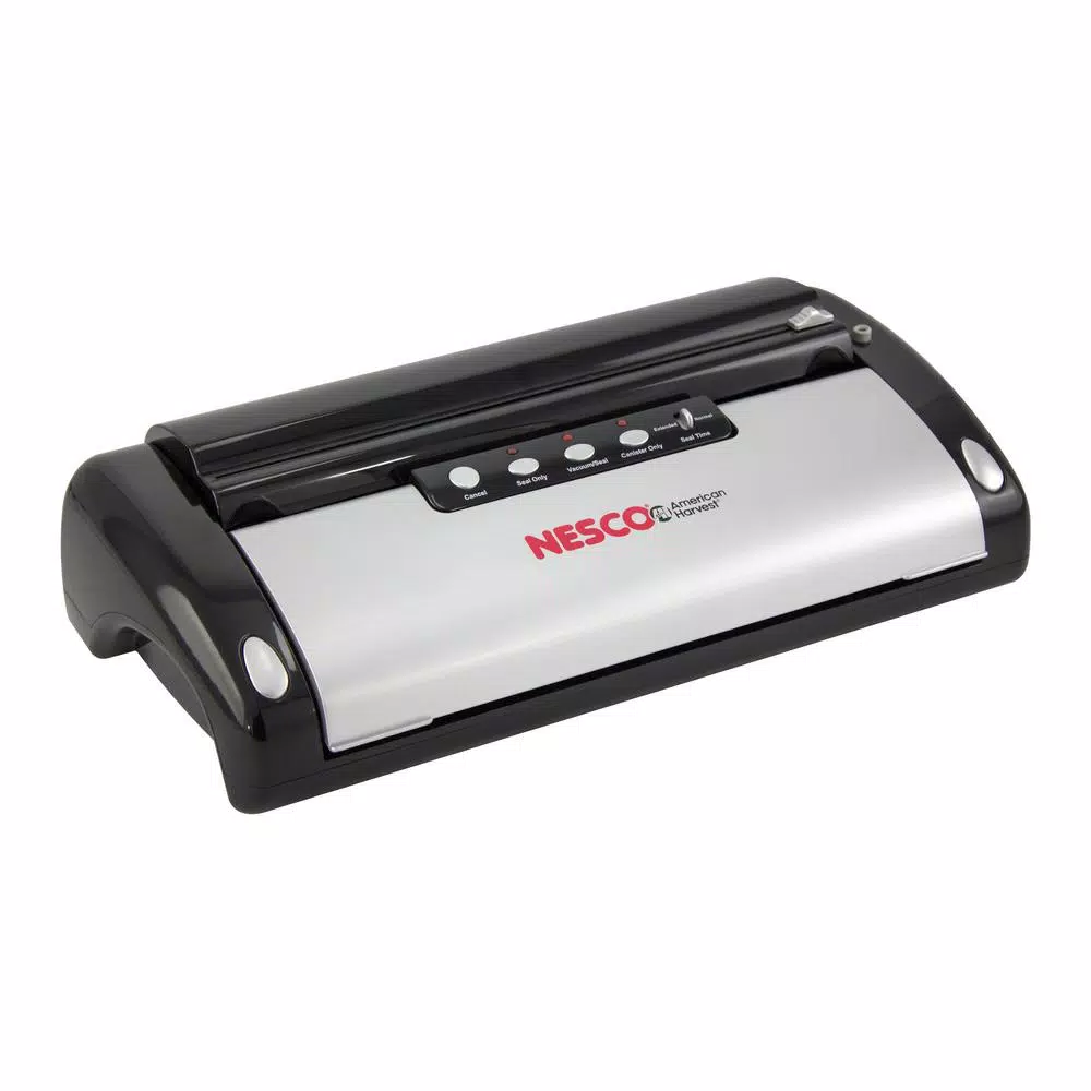 Nesco VS-02 Black Food Vacuum Sealer with Built-in Bag Cutter and Roll Storage