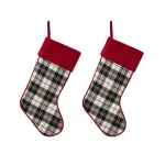 Glitzhome 20 in. Black and White Plaid Christmas Stockings, Cotton/Spandex Blend (2-Pack) thumbnail 1