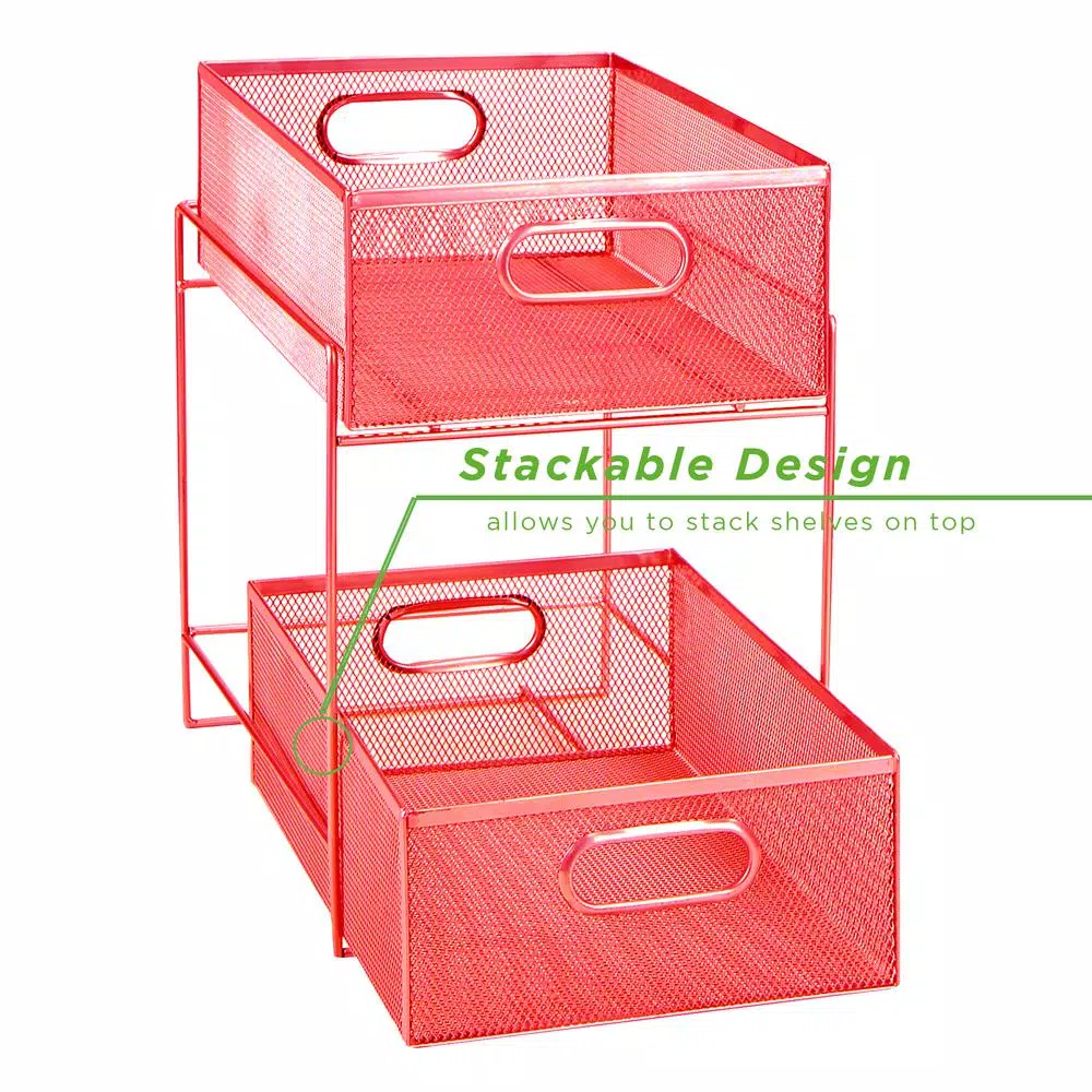 MIND READER 2-Tier Red Metal Mesh Utensil Caddy & Flatware Organizer