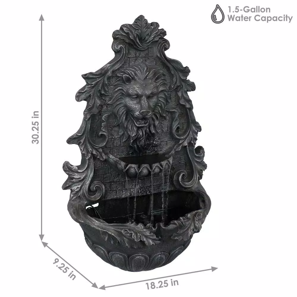 Sunnydaze Decor 30 in. Stoic Courage Lion Head Solar Wall Fountain with Battery Backup