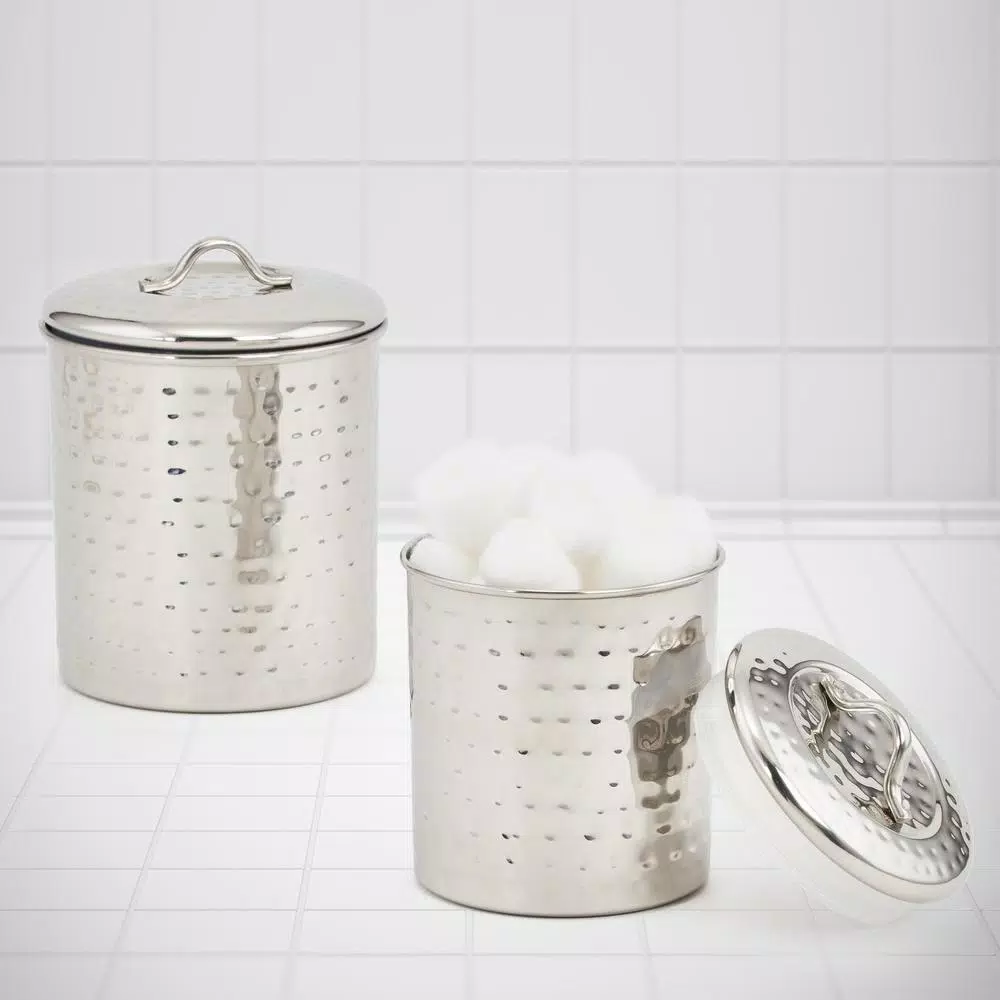 Old Dutch Stainless Steel Hammered Canister Set, 2-Piece (1.5 Qt. and 1 Qt.)