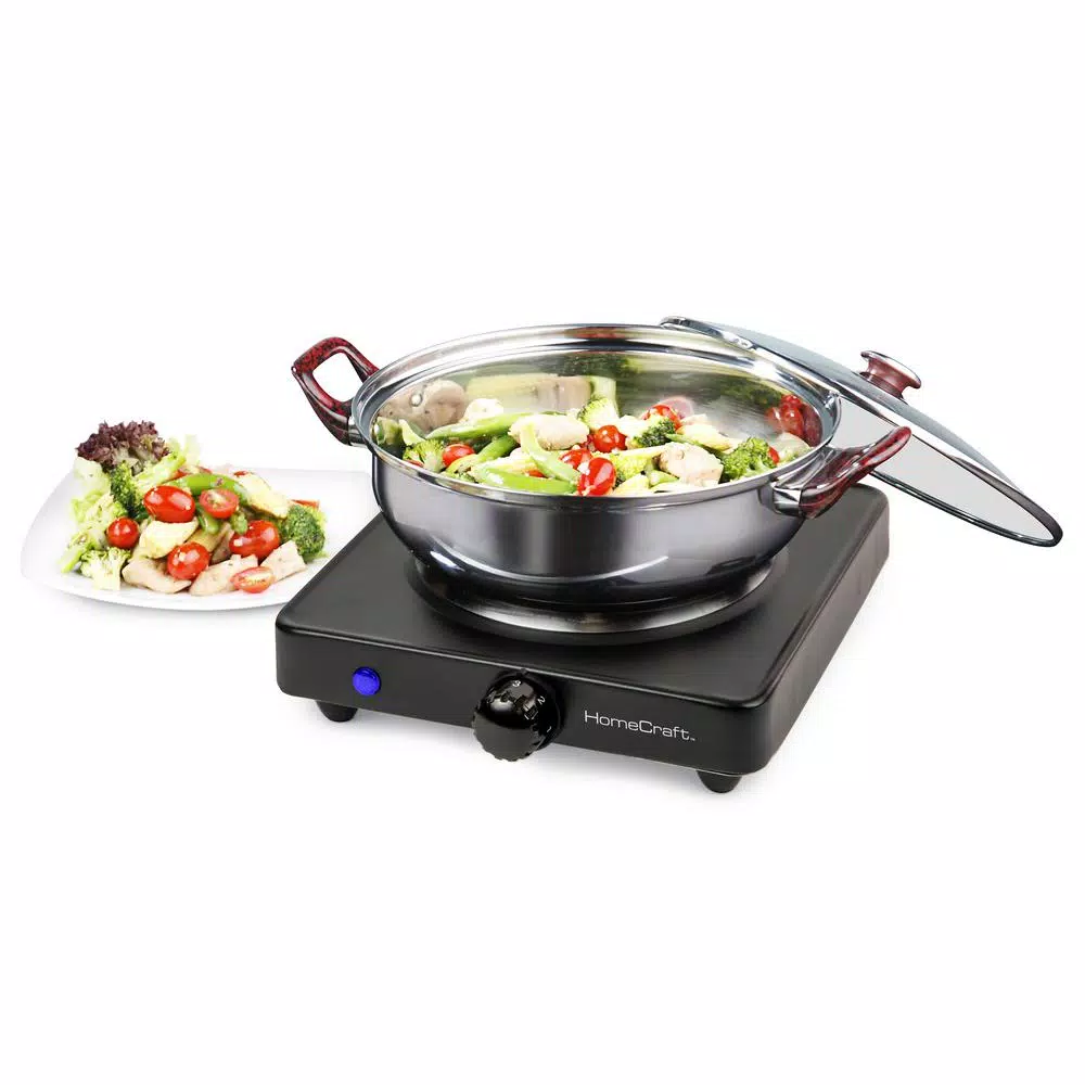 HomeCraft Single Burner 750W Black Hot Plate with Adjustable Temperature Control